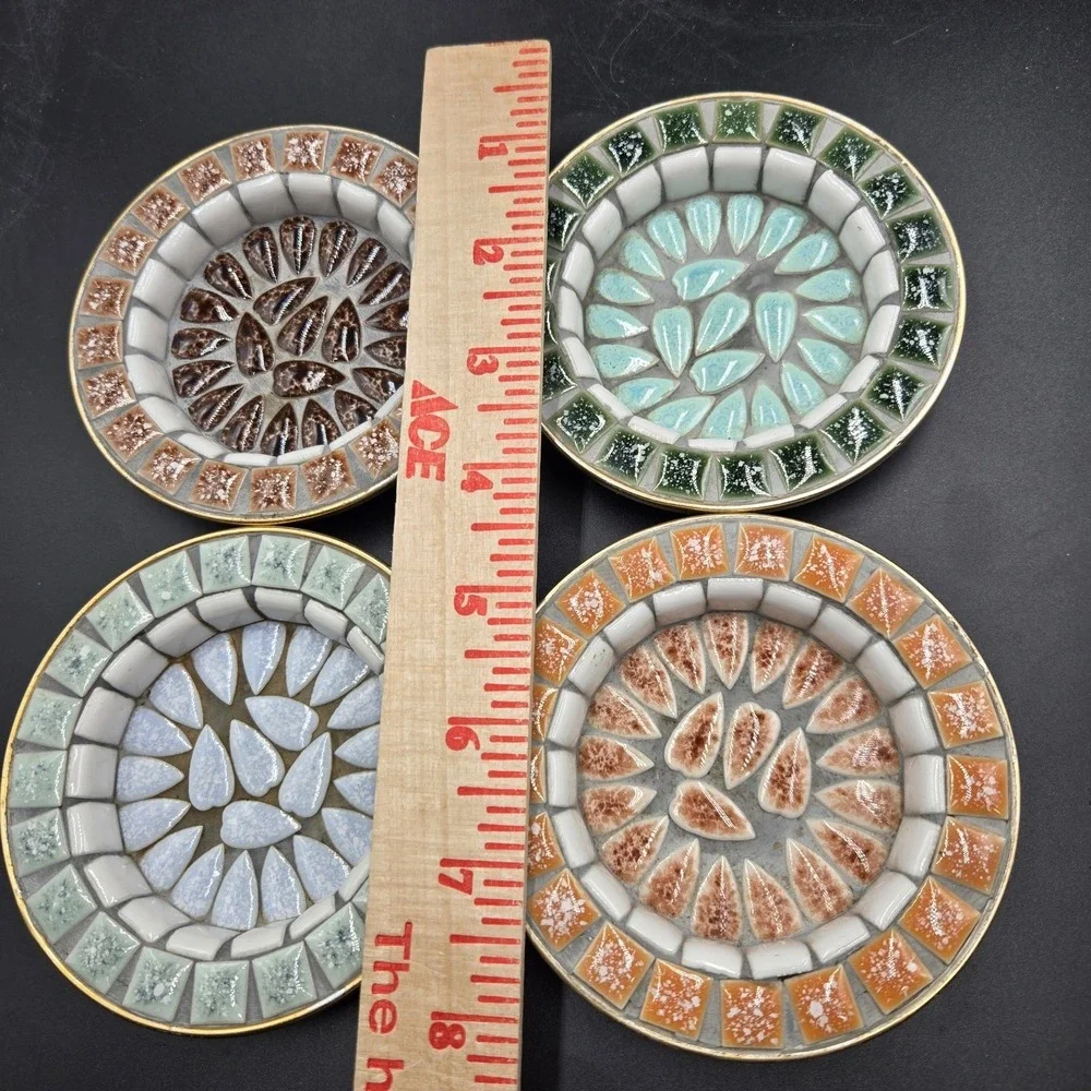 Vtg 4 Piece Mid-Century Modern Mosaic‎ Tile Coaster Dish Hand Crafted Japan